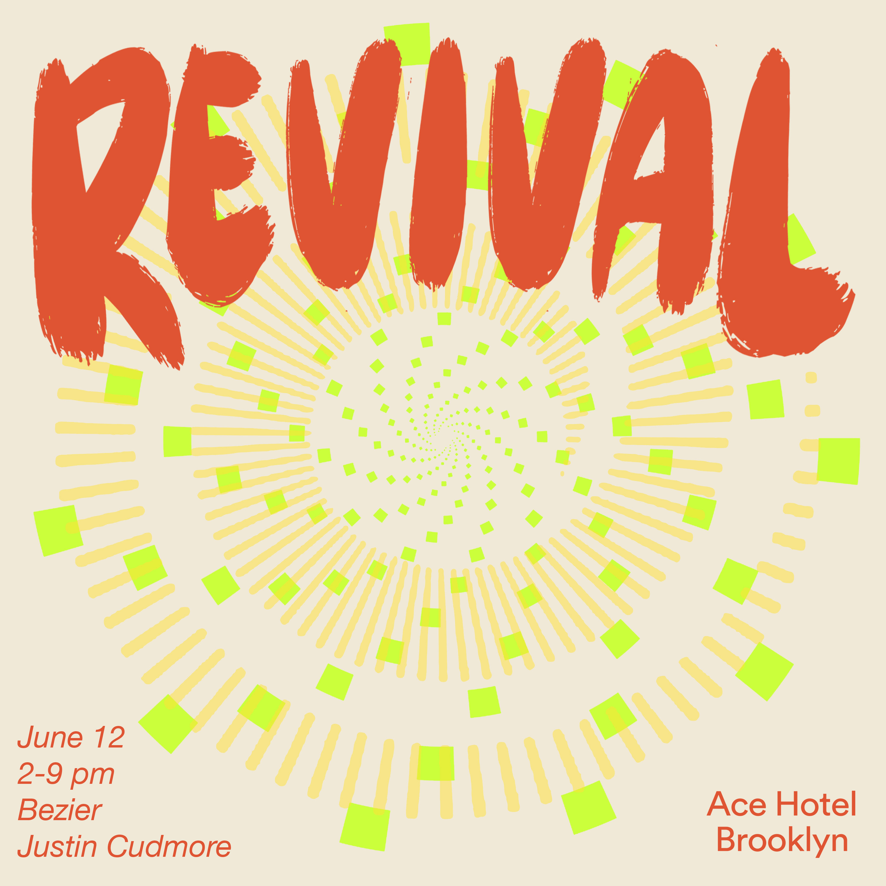 Flyer for Revival NY at Ace Hotel for Brooklyn Pride - Hue Hallums, Justin Cudmore June 12 2022 